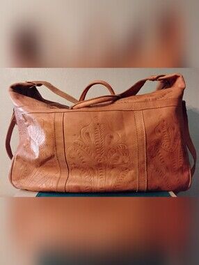 Lee Tan Embossed Leather Travel Duffel